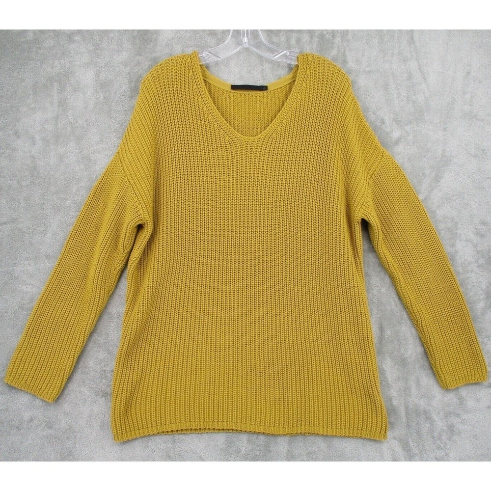 Jenni Kayne Sweater Womens Medium Fisherman Organic Cotton Jumper Ribbed Mustard